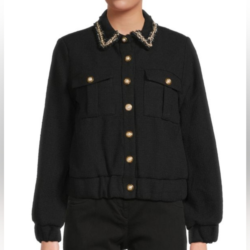 Black Textured Jacket with Gold Buttons - Saks Off 5th
